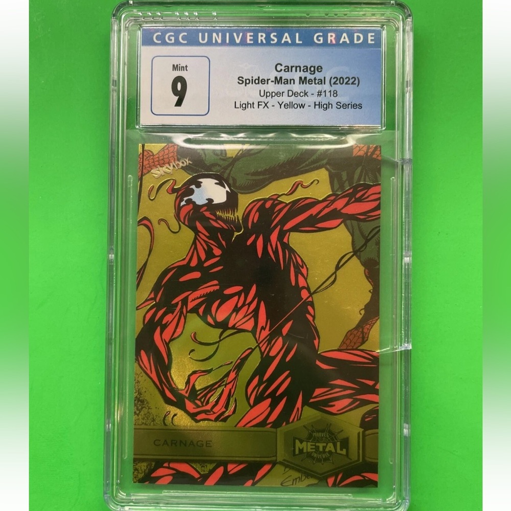 2022 Marvel Metal Universe Spider-Man Yellow Light FX Carnage CGC 9 CRACKED CASE